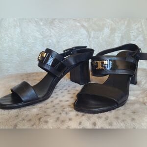 Tory Burch Black Heeled Sandals with Gold Accent
